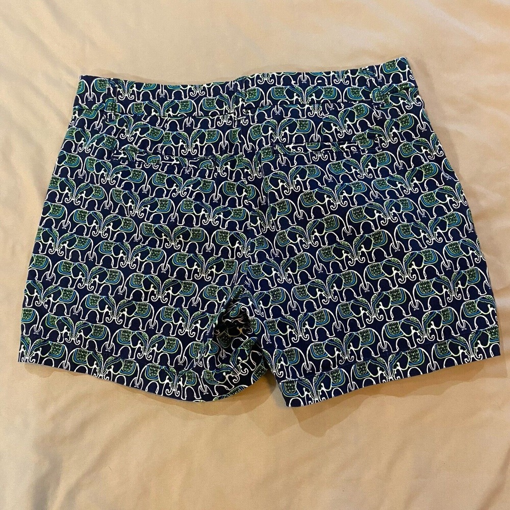 Crown & Ivy Womens Elephant Print Shorts Green Navy Blue Size 8 - Picture 2 of 7
